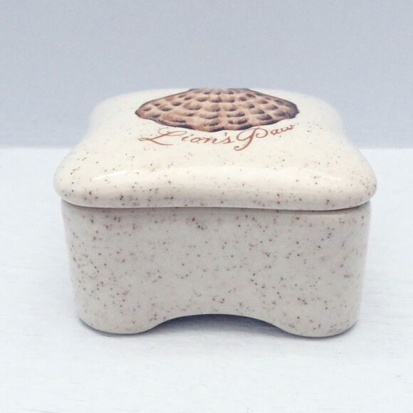 Ceramic Trinket Dish w/ Lid Beige w/ Shell, Coastal Decor Trinket Box for Gift - Picture 3 of 6